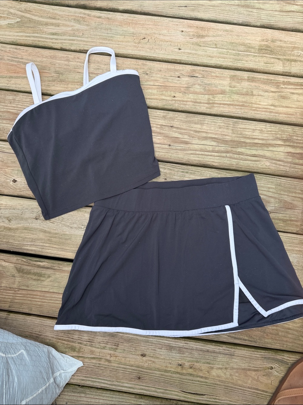 Women's Black Two-Piece set with White Trim-All in Motion- M- top, L-skort
